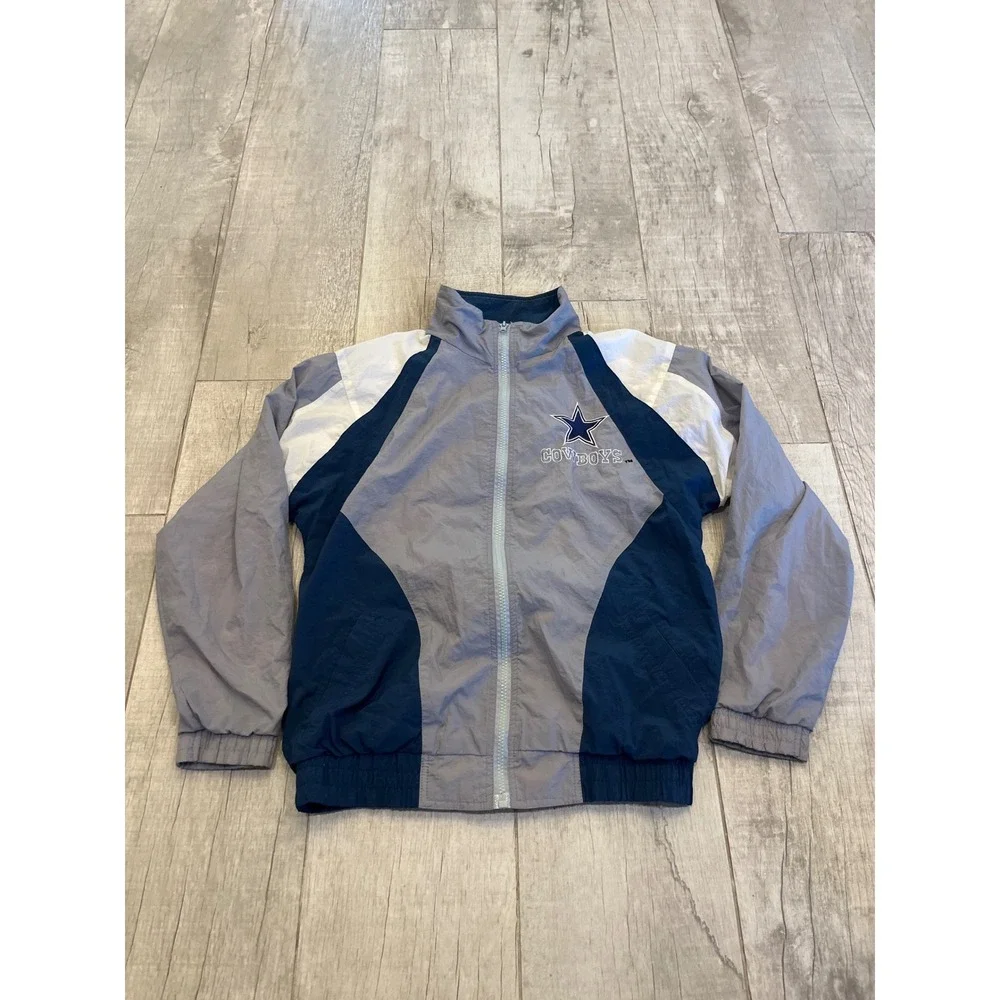 Dallas Cowboys Stadium Apparel Kids Windbreaker Jacket Grey Navy Blue Size 16/18